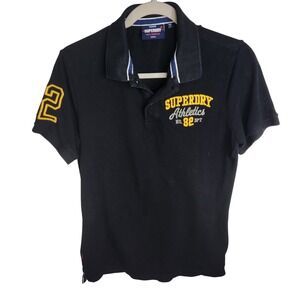 Superdry Superstate Polo Shirt Small Pique Short Sleeve Black Men's